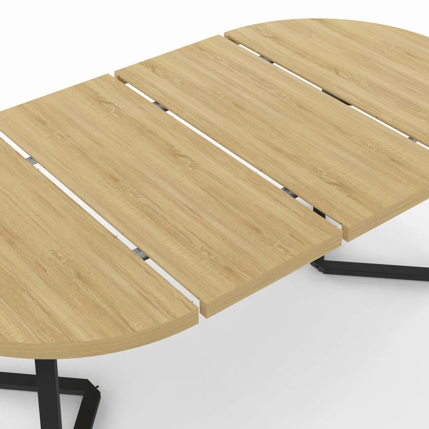 Table à manger ronde extensible 110-200 cm 4-10 personnes en bois et pieds noirs