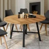 Table à manger ronde extensible bois et métal noir