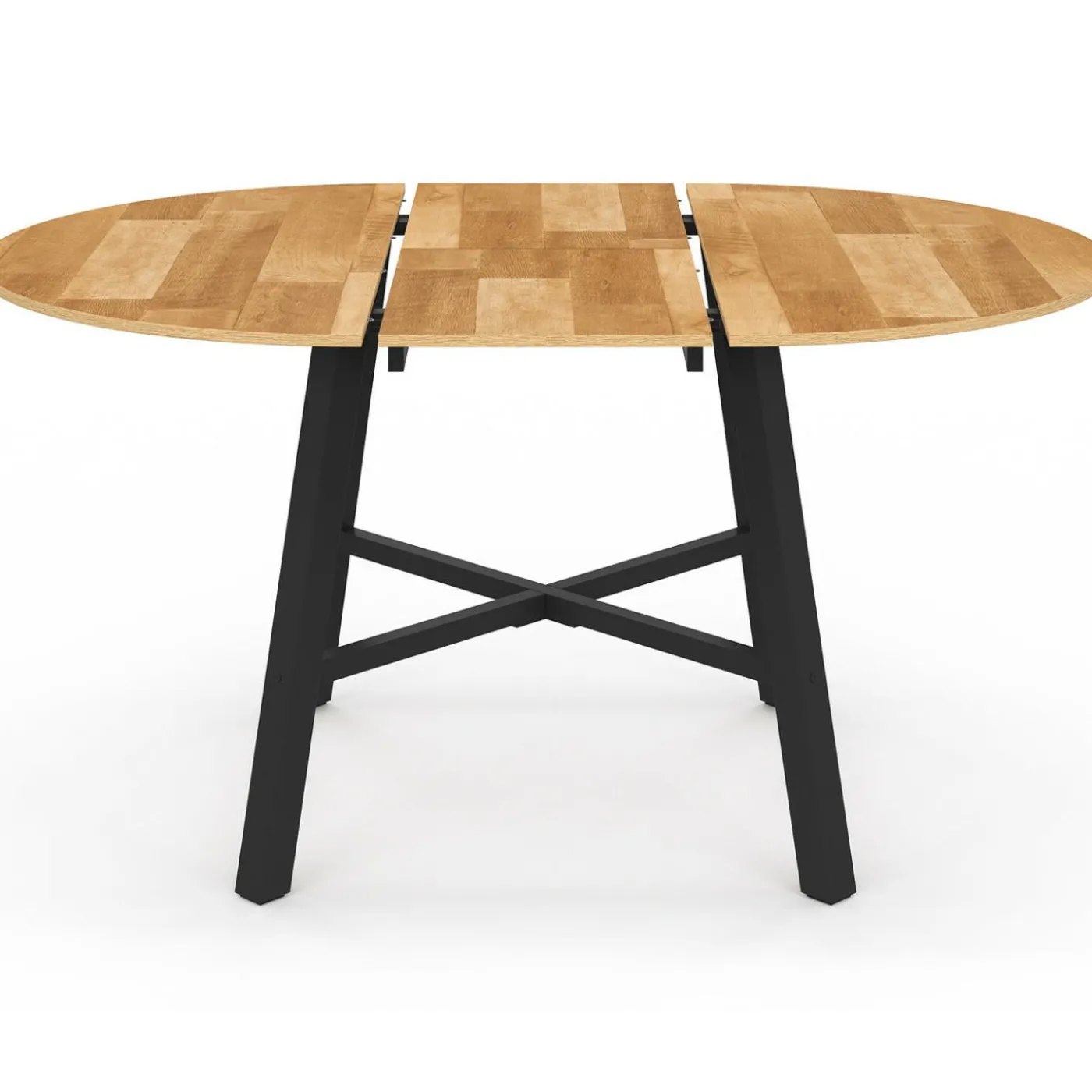 Table à manger ronde extensible bois et métal noir