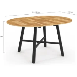 Table à manger ronde extensible bois et métal noir