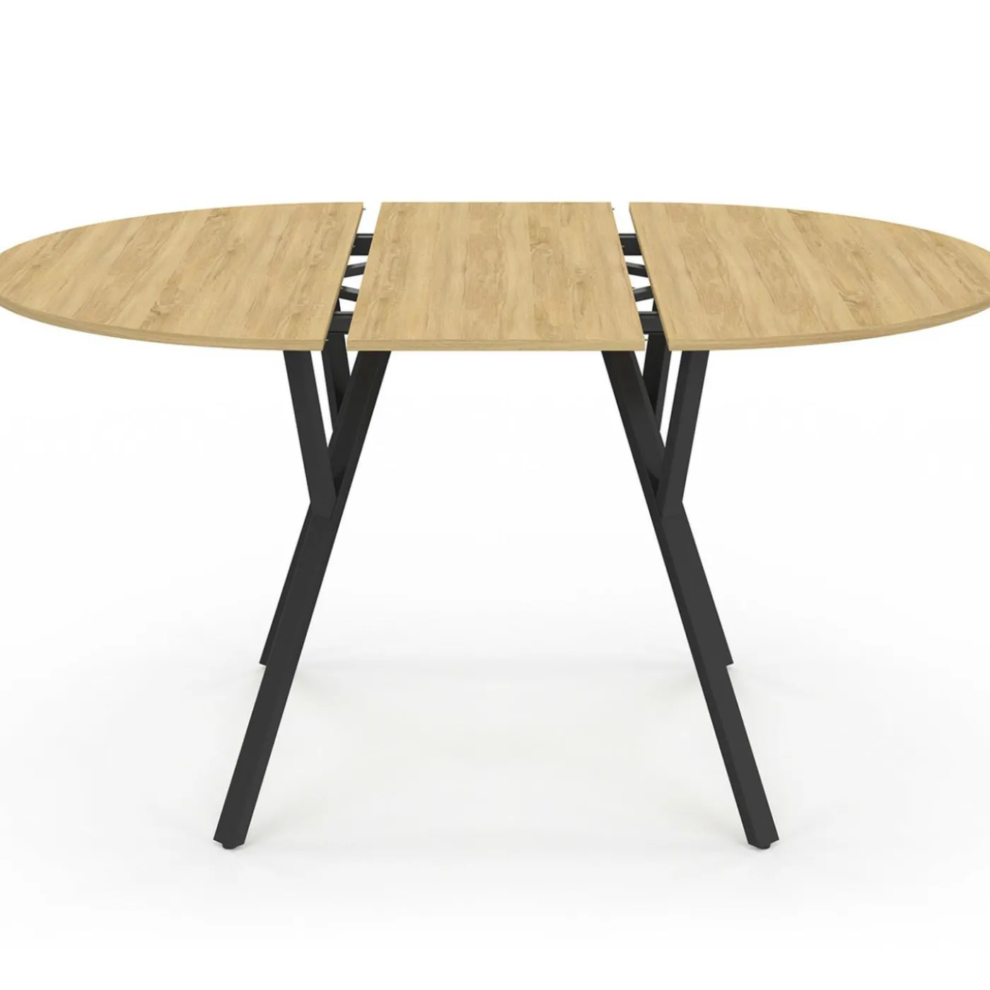 Table à manger ronde extensible 110-150 cm 4-8 personnes bois et noir design industriel