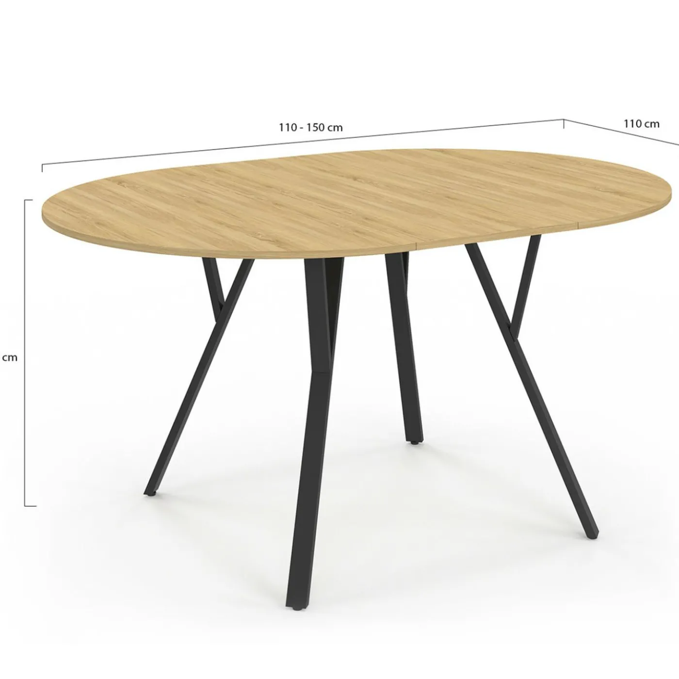 Table à manger ronde extensible 110-150 cm 4-8 personnes bois et noir design industriel