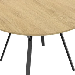 Table à manger ronde extensible 110-150 cm 4-8 personnes bois et noir design industriel