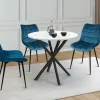 Table à manger ronde plateau effet marbre blanc pied araignée noir 4 personnes