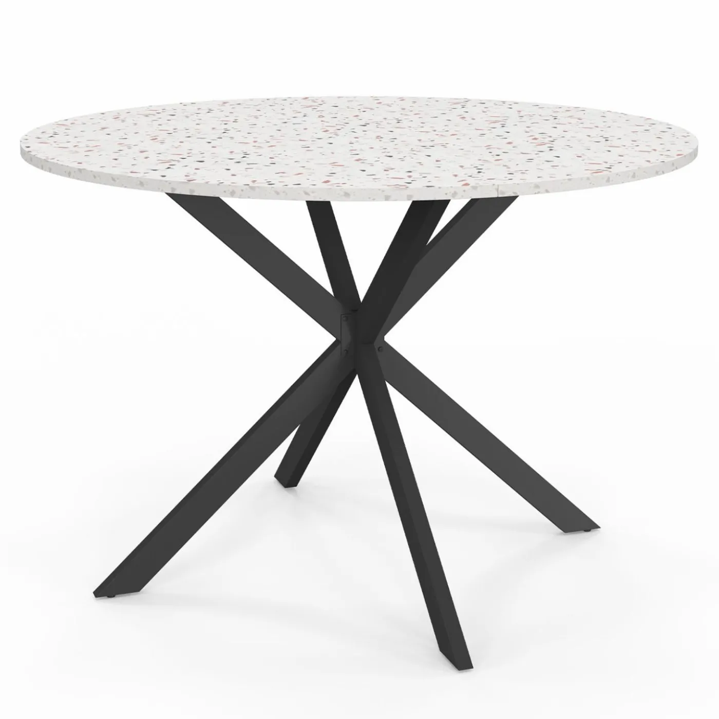 Table à manger ronde plateau effet terrazzo et noir 110 cm