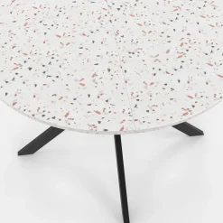 Table à manger ronde plateau effet terrazzo et noir 110 cm