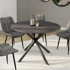 Table à manger ronde plateau effet béton 110 cm pied araignée gris anthracite 6 personnes