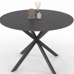 Table à manger ronde plateau effet béton 110 cm pied araignée gris anthracite 6 personnes