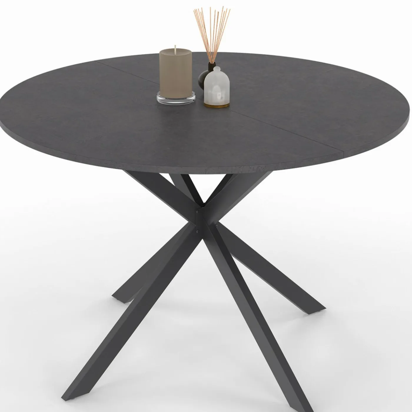 Table à manger ronde plateau effet béton 110 cm pied araignée gris anthracite 6 personnes