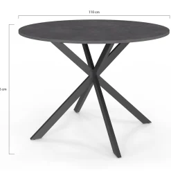 Table à manger ronde plateau effet béton 110 cm pied araignée gris anthracite 6 personnes