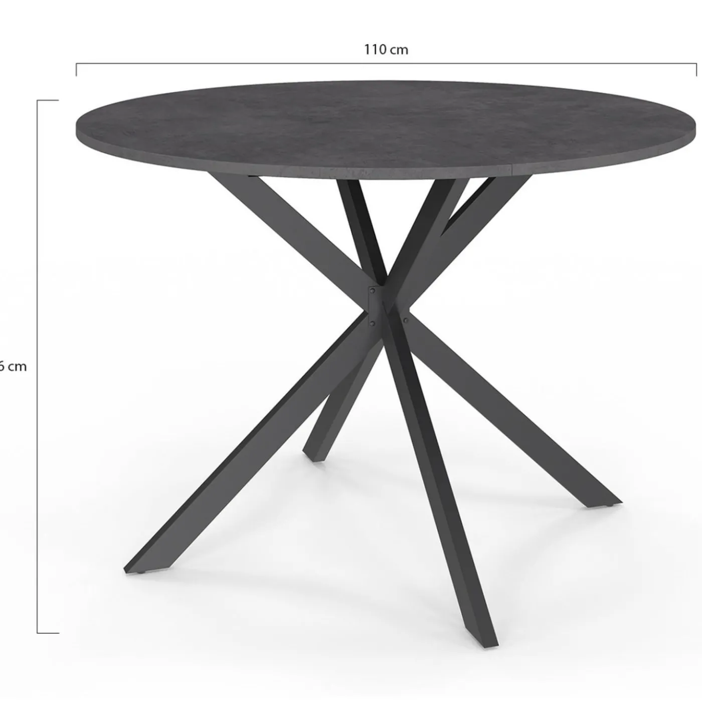 Table à manger ronde plateau effet béton 110 cm pied araignée gris anthracite 6 personnes