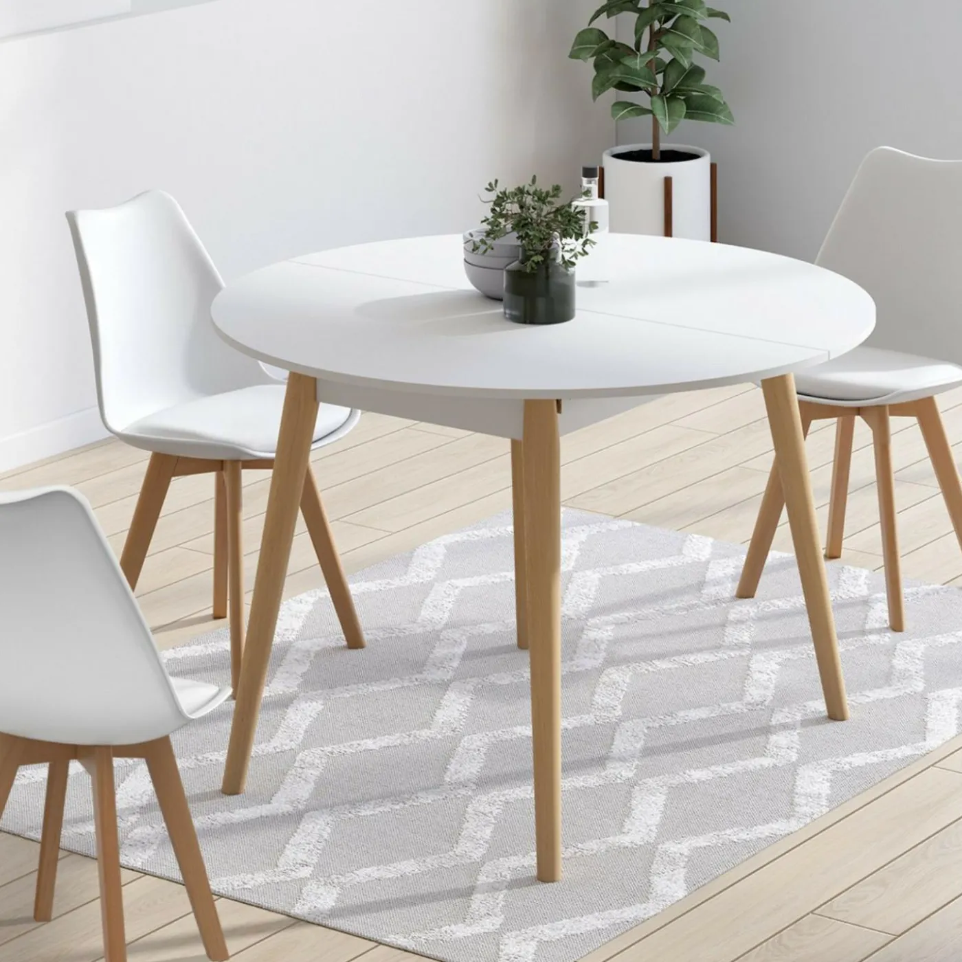 Table à manger ronde scandinave 110 cm blanc