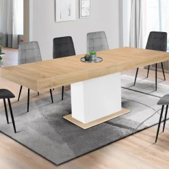 Table avec pied central bois et blanc extensible