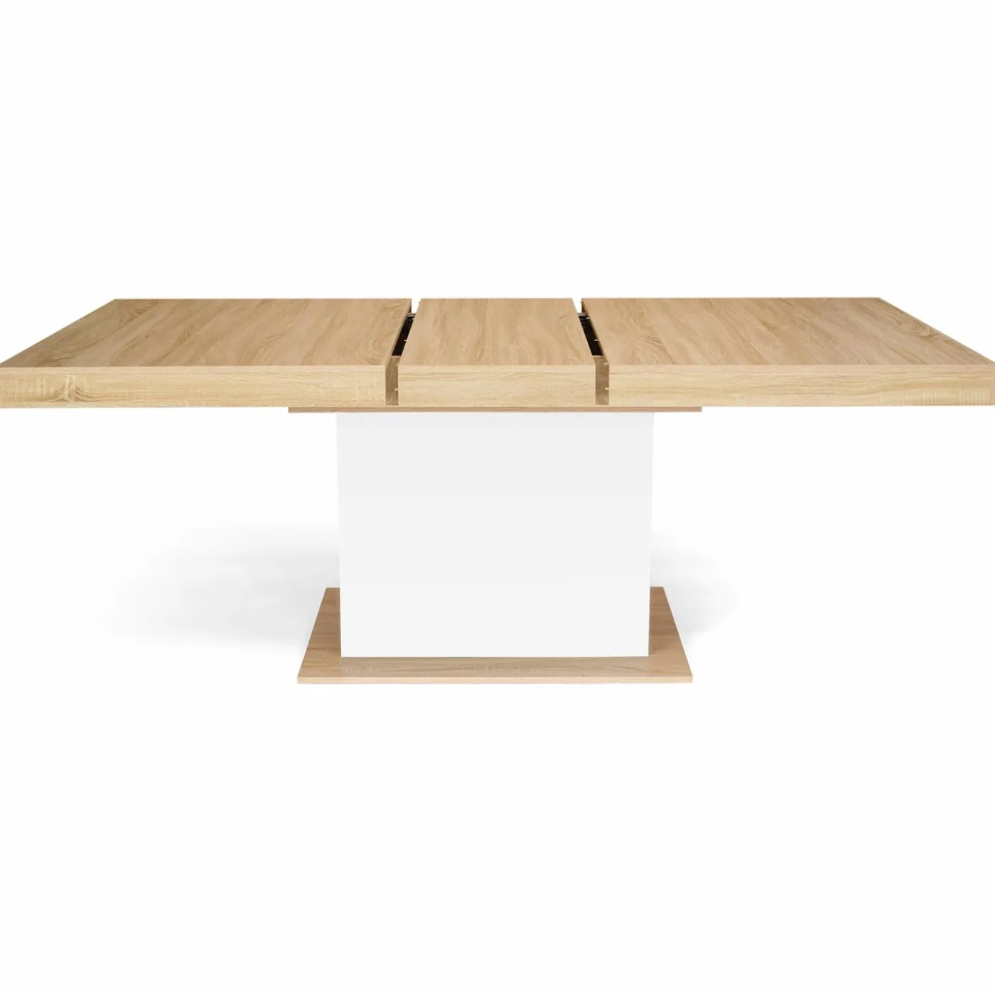 Table avec pied central bois et blanc extensible