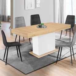 Table avec pied central bois et blanc extensible