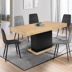 Table avec pied central bois et noir extensible