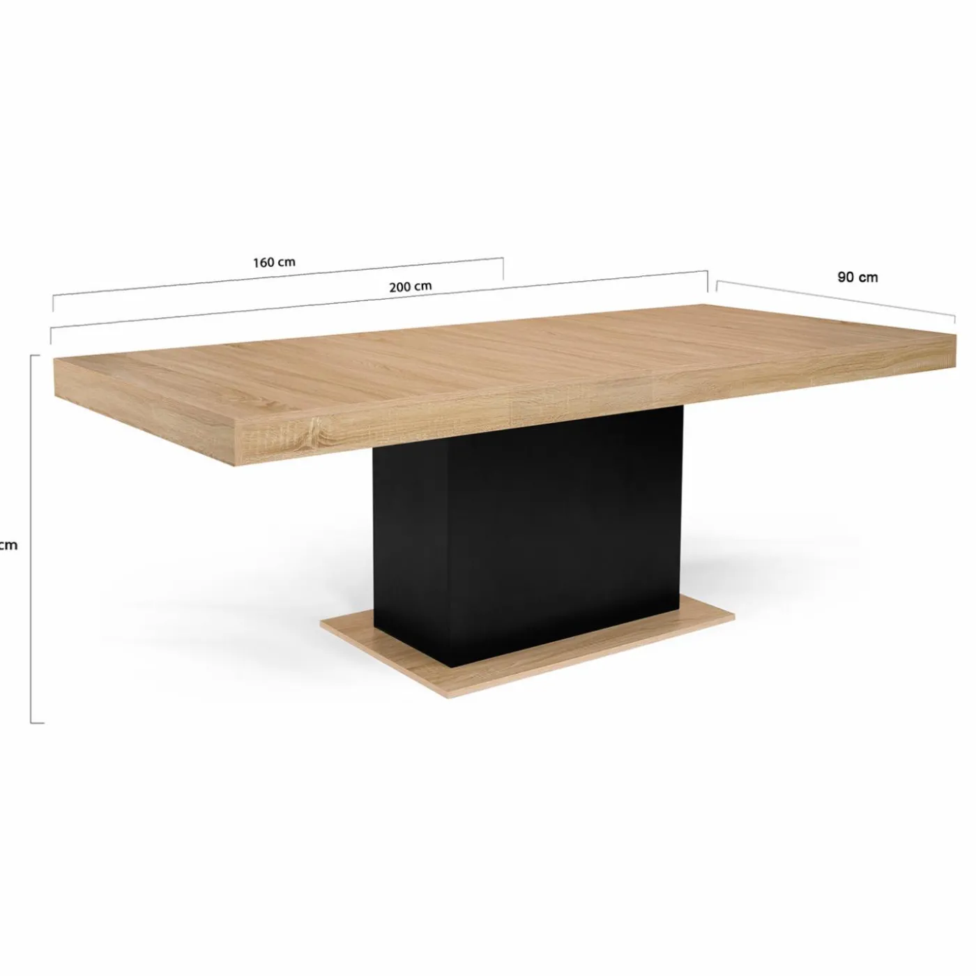 Table avec pied central bois et noir extensible