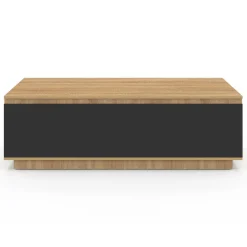 Table basse 110 cm avec porte façon hêtre et noir