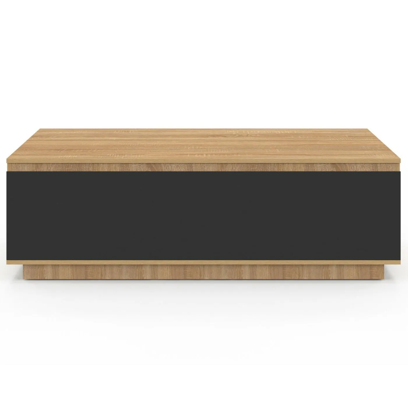 Table basse 110 cm avec porte façon hêtre et noir