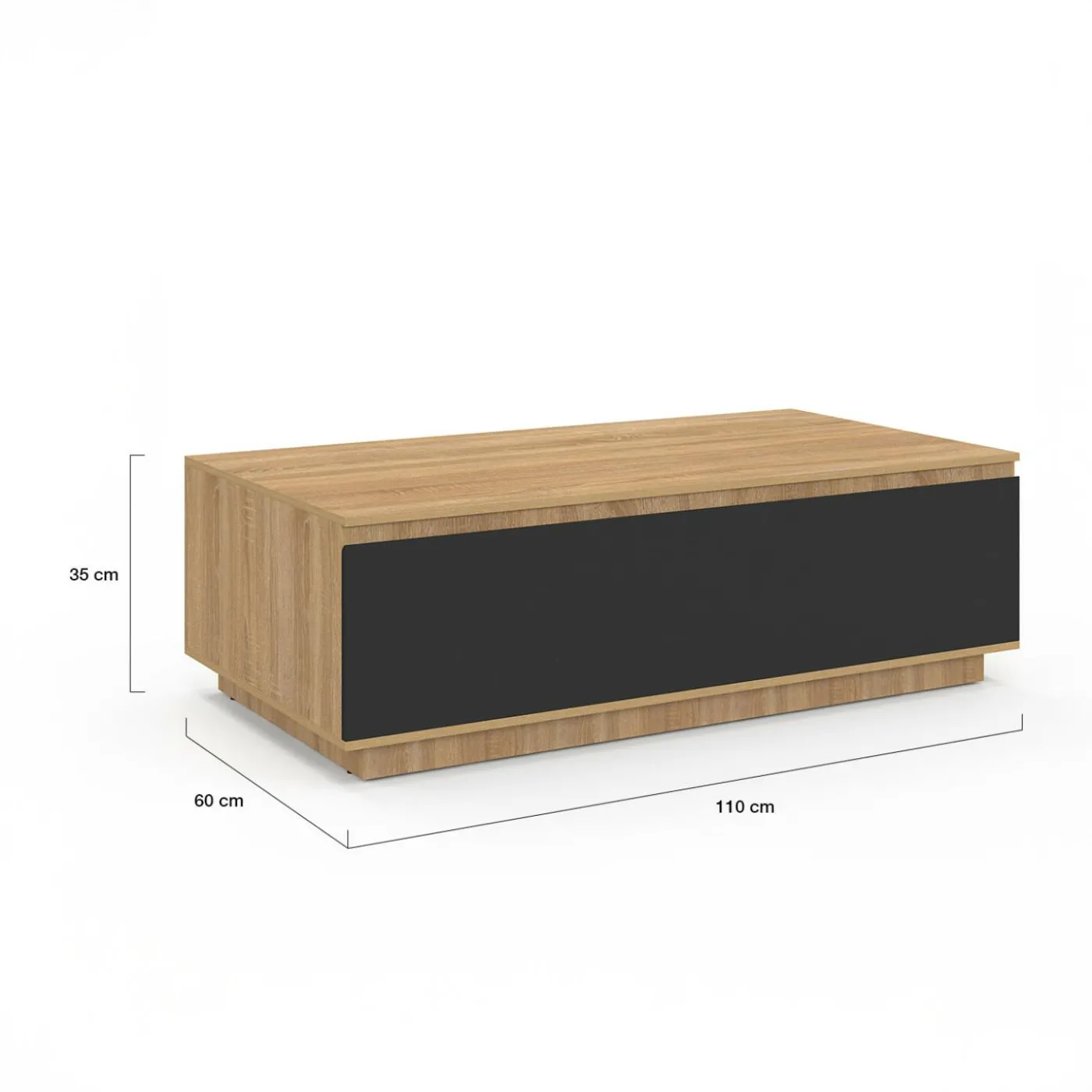 Table basse 110 cm avec porte façon hêtre et noir