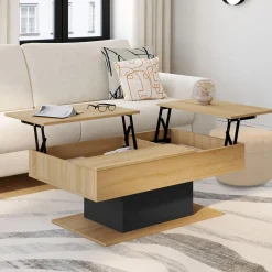 Table basse 2 plateaux relevables bois et noir