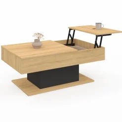 Table basse 2 plateaux relevables bois et noir