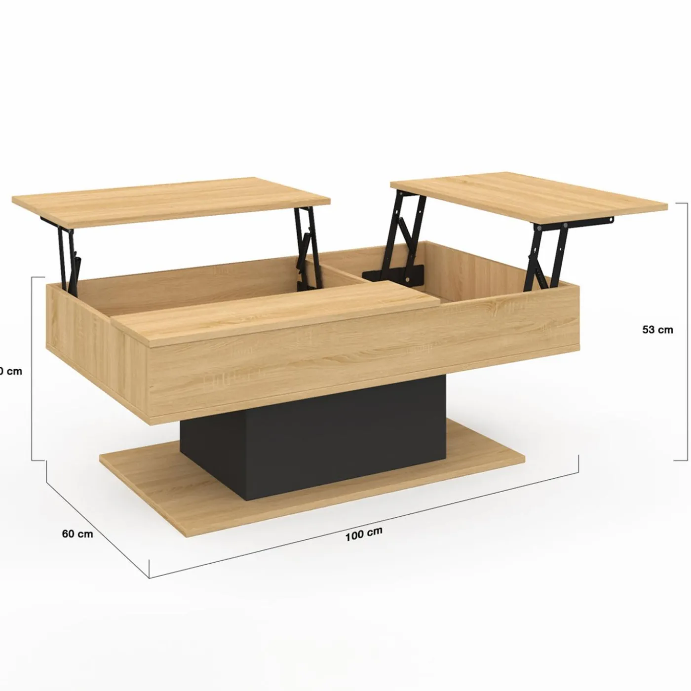 Table basse 2 plateaux relevables bois et noir