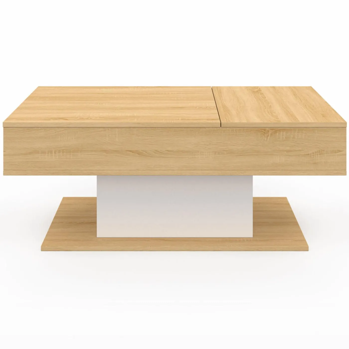Table basse 2 plateaux relevables bois et blanc