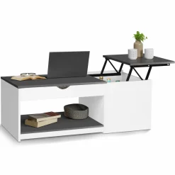 Table basse 2 plateaux relevables bois blanc et gris