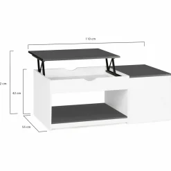 Table basse 2 plateaux relevables bois blanc et gris