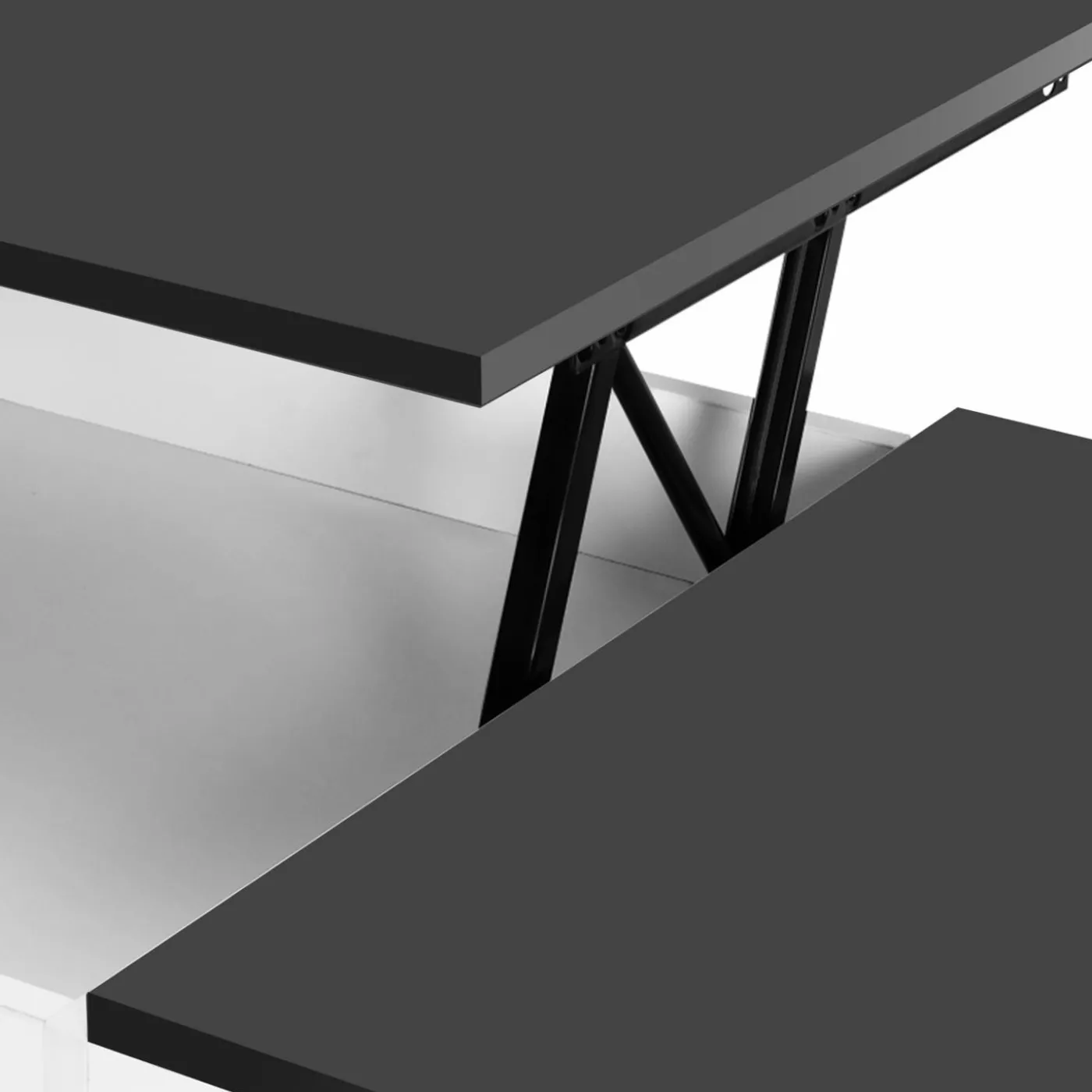 Table basse 2 plateaux relevables bois blanc et gris