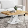 Table basse avec plateau bois et pied en X blanc