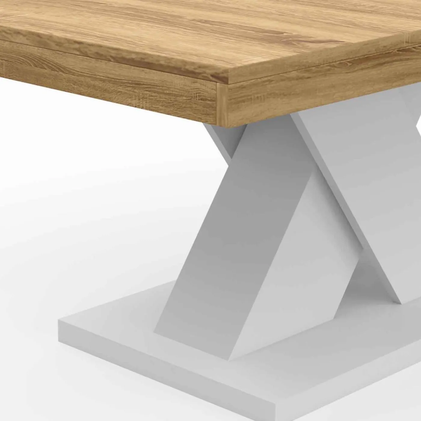 Table basse avec plateau bois et pied en X blanc