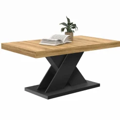 Table basse avec plateau bois et pied en X noir
