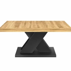 Table basse avec plateau bois et pied en X noir