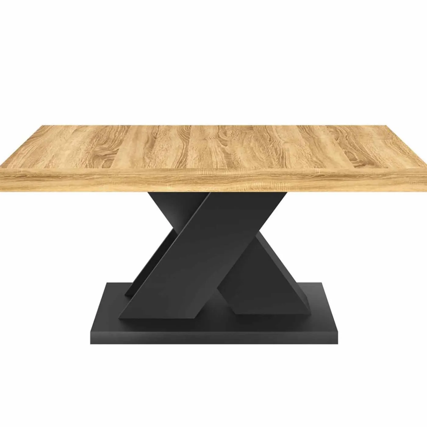 Table basse avec plateau bois et pied en X noir