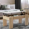 Table basse avec plateau relevable bois blanc et imitation hêtre
