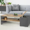 Table basse avec rangement bar 110 cm bois imitation hêtre et gris