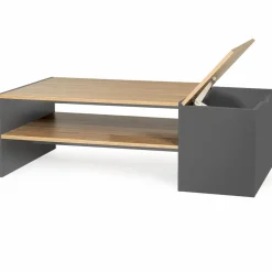 Table basse avec rangement bar 110 cm bois imitation hêtre et gris