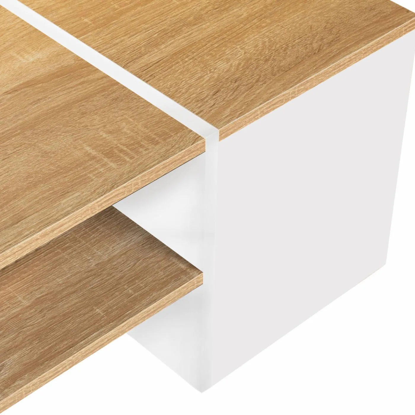 Table basse avec rangement bar 110 cm bois imitation hêtre et blanc