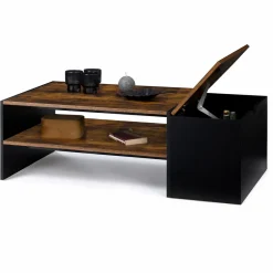 Table basse bar avec coffre bois foncé et noir