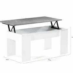 Table basse bois blanc plateau relevable effet béton