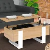 Table basse bois et blanc avec plateau relevable