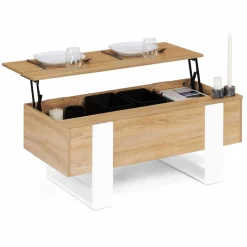 Table basse bois et blanc avec plateau relevable