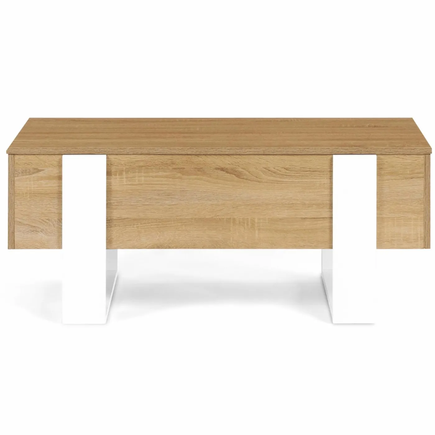 Table basse bois et blanc avec plateau relevable