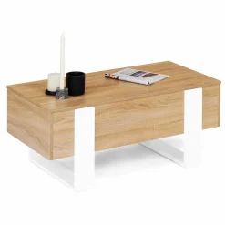 Table basse bois et blanc avec plateau relevable