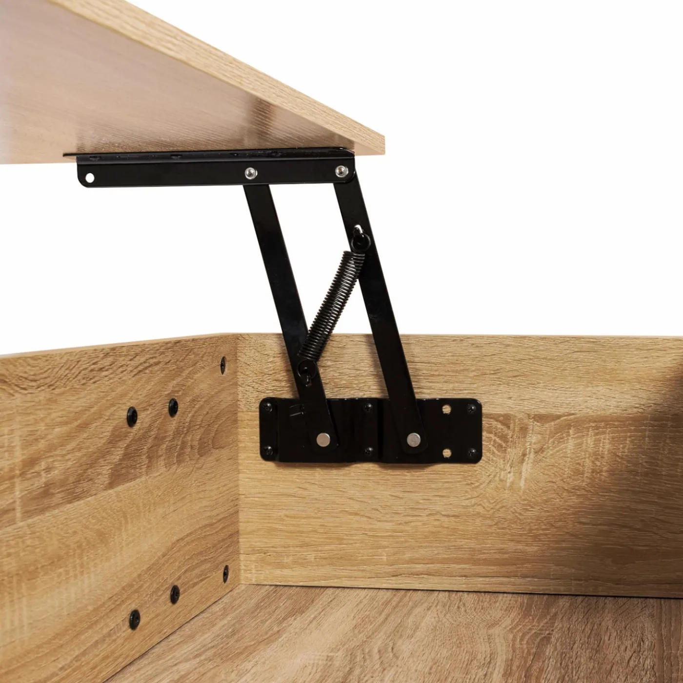 Table basse bois et blanc avec plateau relevable