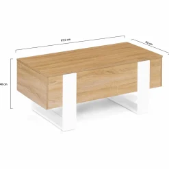 Table basse bois et blanc avec plateau relevable
