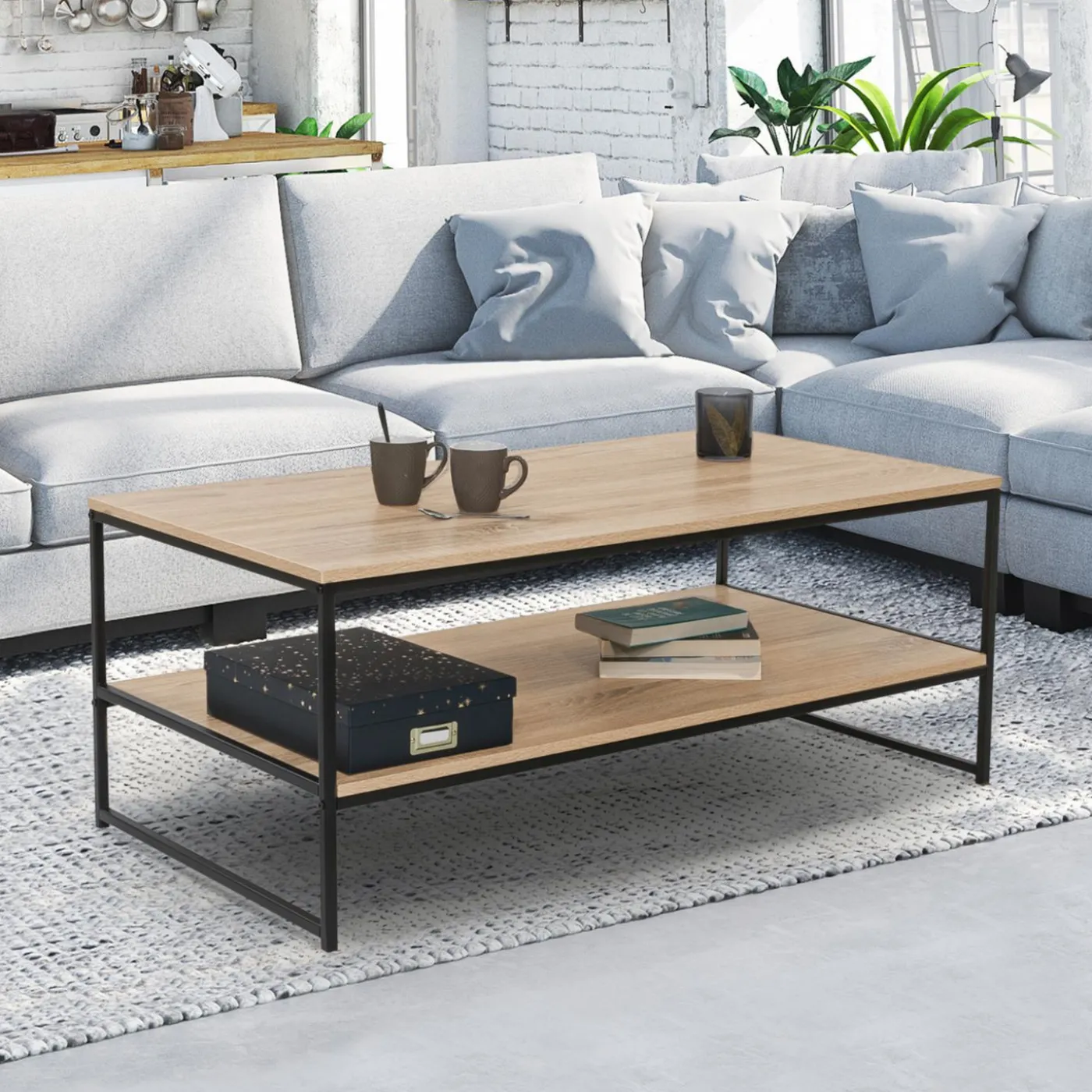 Table basse bois métal industriel