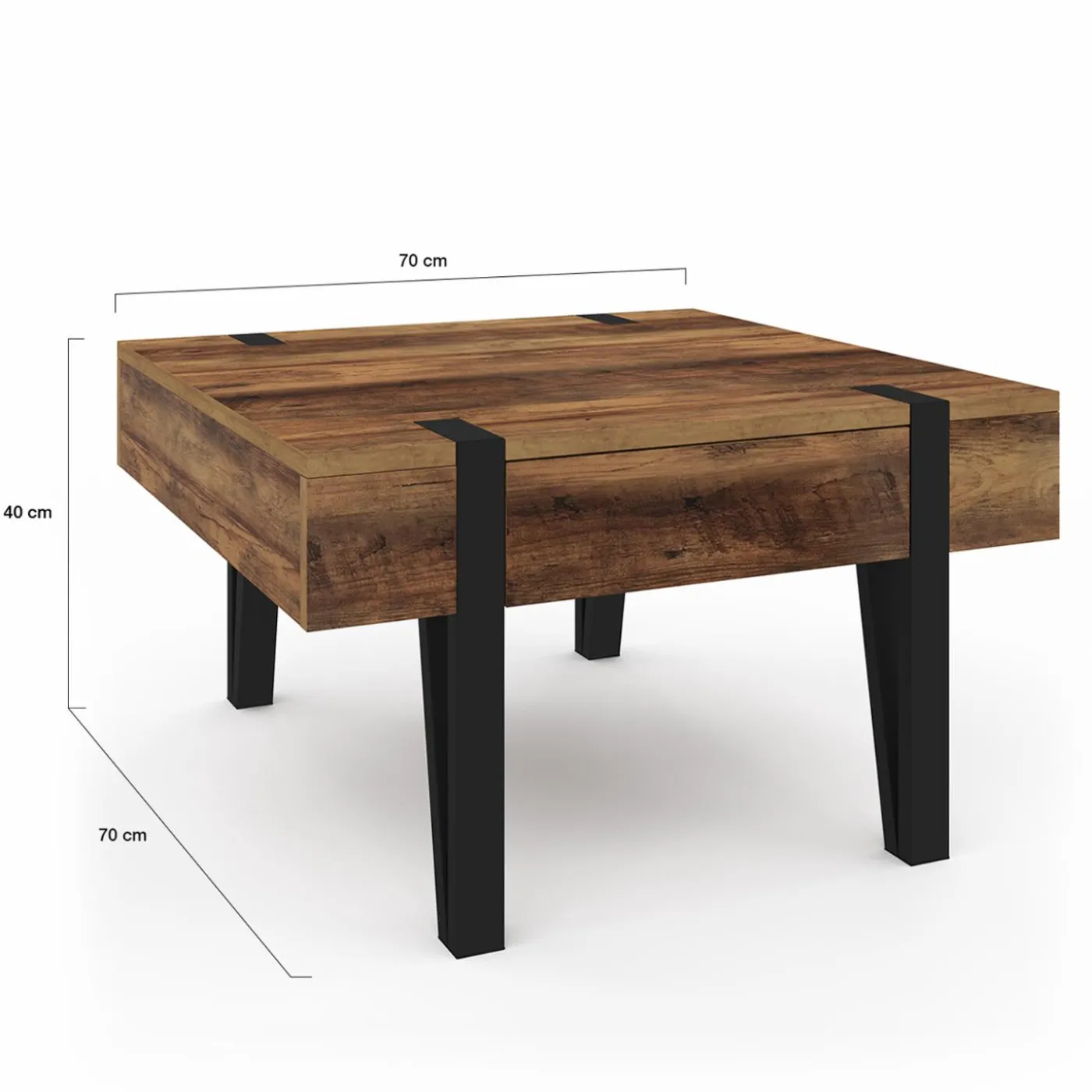 Table basse carrée 1 tiroir et pied épingle